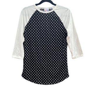 NWT S Randy baseball t, LuLaRoe, polka dot, black and white, Raglan t-shirt